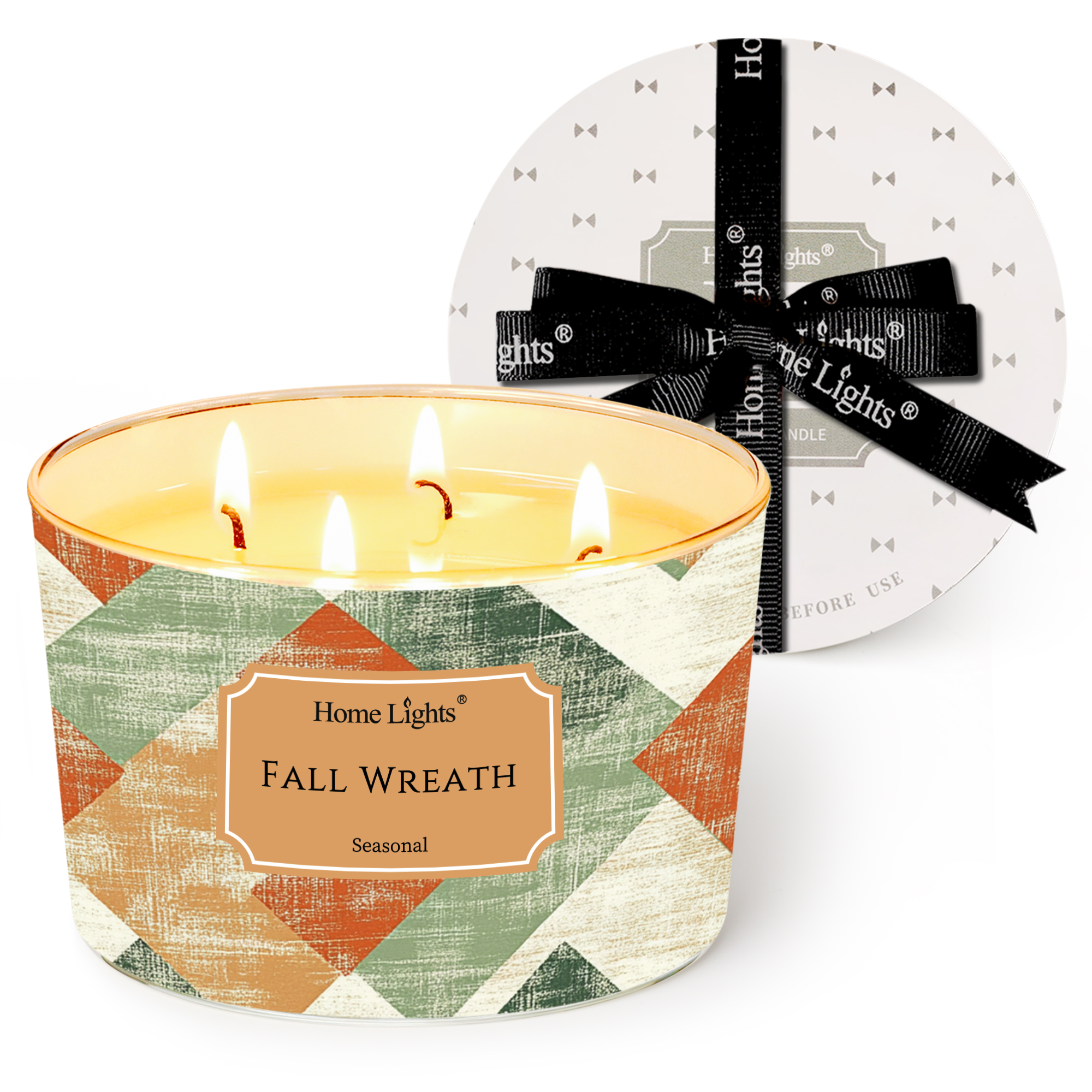 Picture of HomeLights Soy Wax Candles for Home Scented, 4-Wick Candles in Fall Wreath Scented, Rustic Modern Aromatherapy Candles Gift for Parties, Relaxing, 18oz