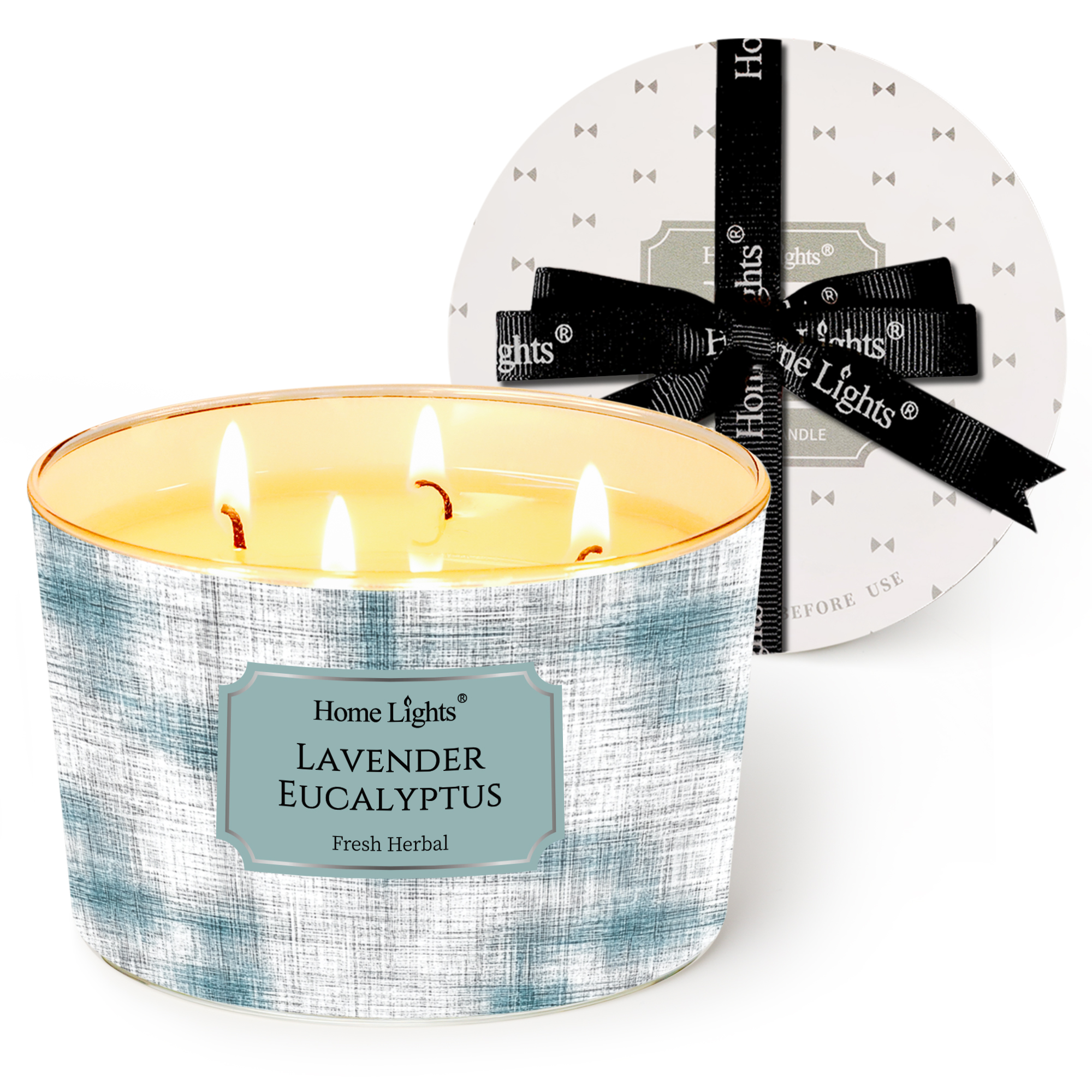 Picture of HomeLights Soy Wax Candles for Home Scented, 4-Wick Candles in Lavender Eucalyptus Scented, Aromatherapy Candles Gift for Parties, Relaxing, Scandinavian Minimalist Design, 18oz