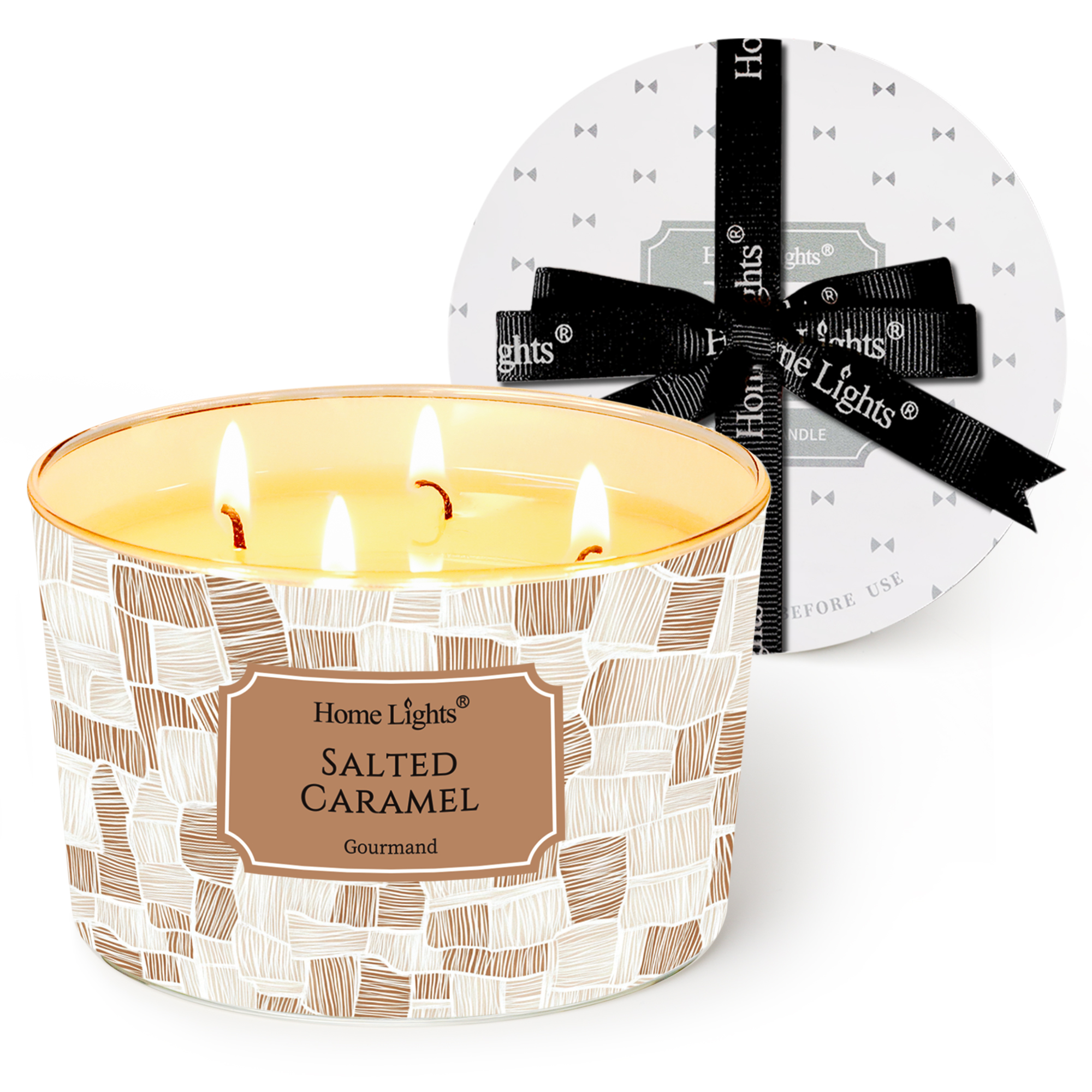 Picture of HomeLights Soy Wax Candles for Home Scented, 4-Wick Candles in Salted Caramel Scented, Rustic Modern Aromatherapy Candles Gift for Parties, Relaxing, 18oz