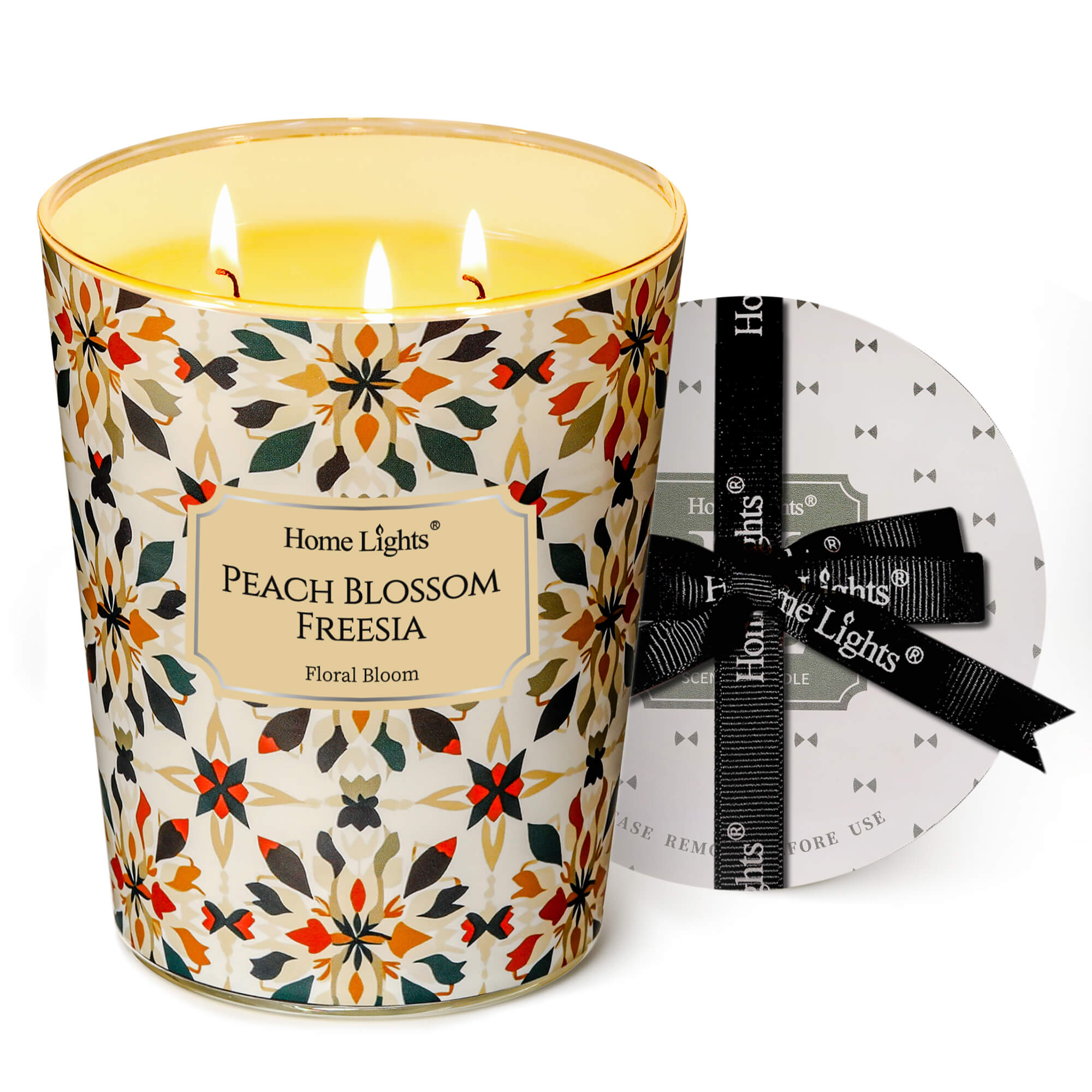 Picture of HomeLights 3-Wick Candles for Home Scented - 34oz Soy Wax Blend Candle Long-Lasting Fragrance, Bohemian Natural Textures Home Decor and Housewarming Gifts, Peach Blossom Freesia