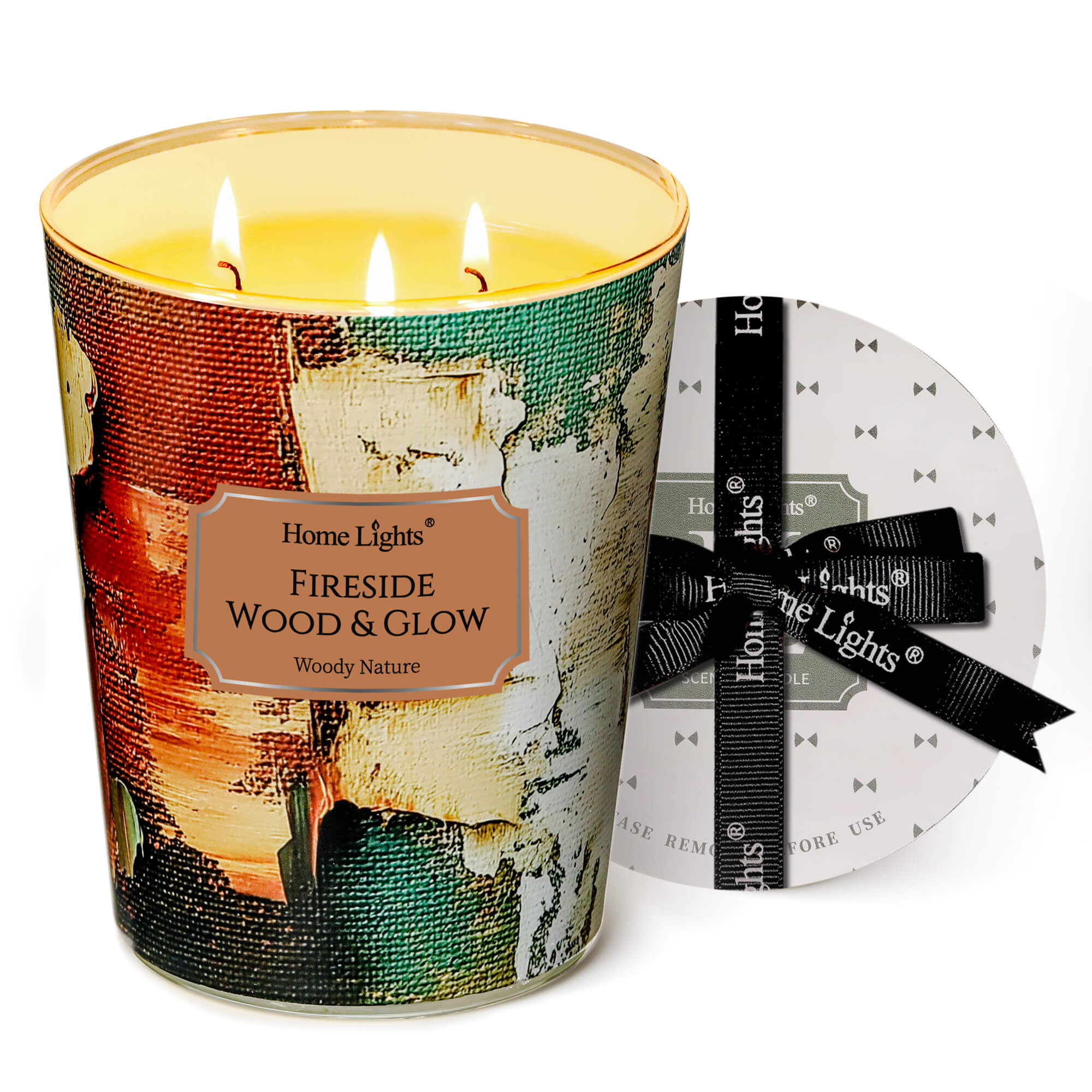 Picture of HomeLights 3-Wick Candles for Home Scented - 34oz Soy Wax Blend Candle Long-Lasting Fragrance, Industrial Chic Home Decor and Housewarming Gifts, Fireside Wood & Glow