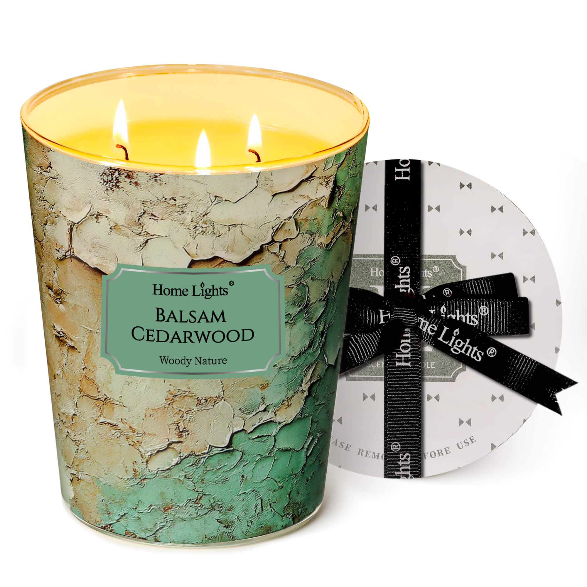 Picture of HomeLights Balsam Cedarwood Scented Candles | 34oz Soy Candles Industrial Chic 3-Wick Large Candle Jars | Ideal Candle Gifts for Events, Home Decor Stress, Relief & Relaxation