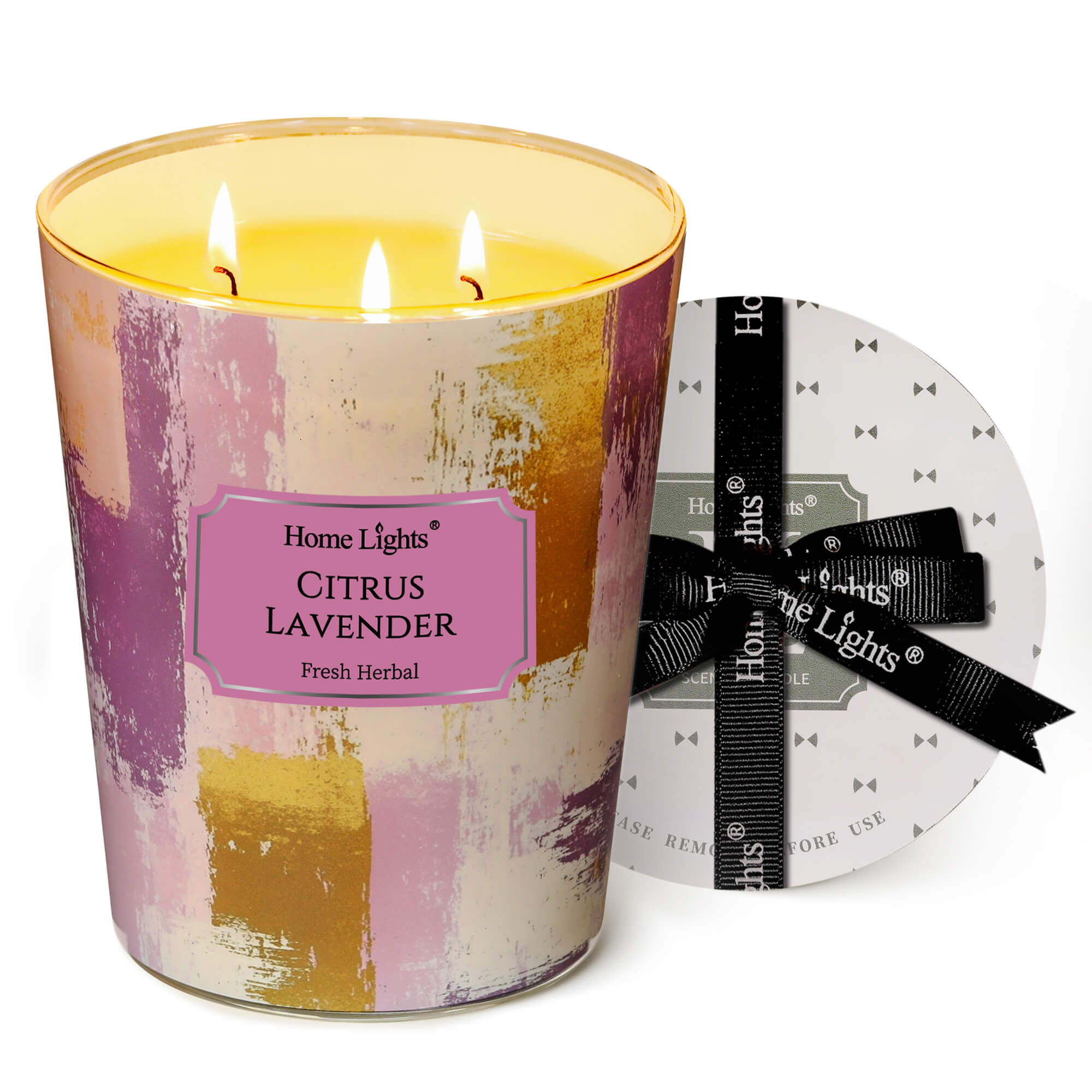 Picture of HomeLights Citrus Lavender Scented Candles | 34oz Soy Candles Scandinavian Minimalist Design 3-Wick Large Candle Jars | Ideal Candle Gifts for Events, Home Decor Stress, Relief & Relaxation