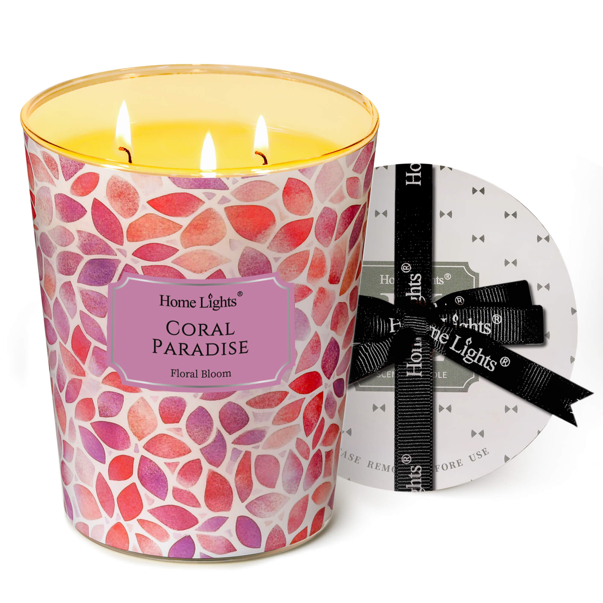 Picture of HomeLights Coral Paradise Scented Candles | 34oz Soy Candles Bohemian Natural Textures 3-Wick Large Candle Jars | Ideal Candle Gifts for Events, Home Decor Stress, Relief & Relaxation