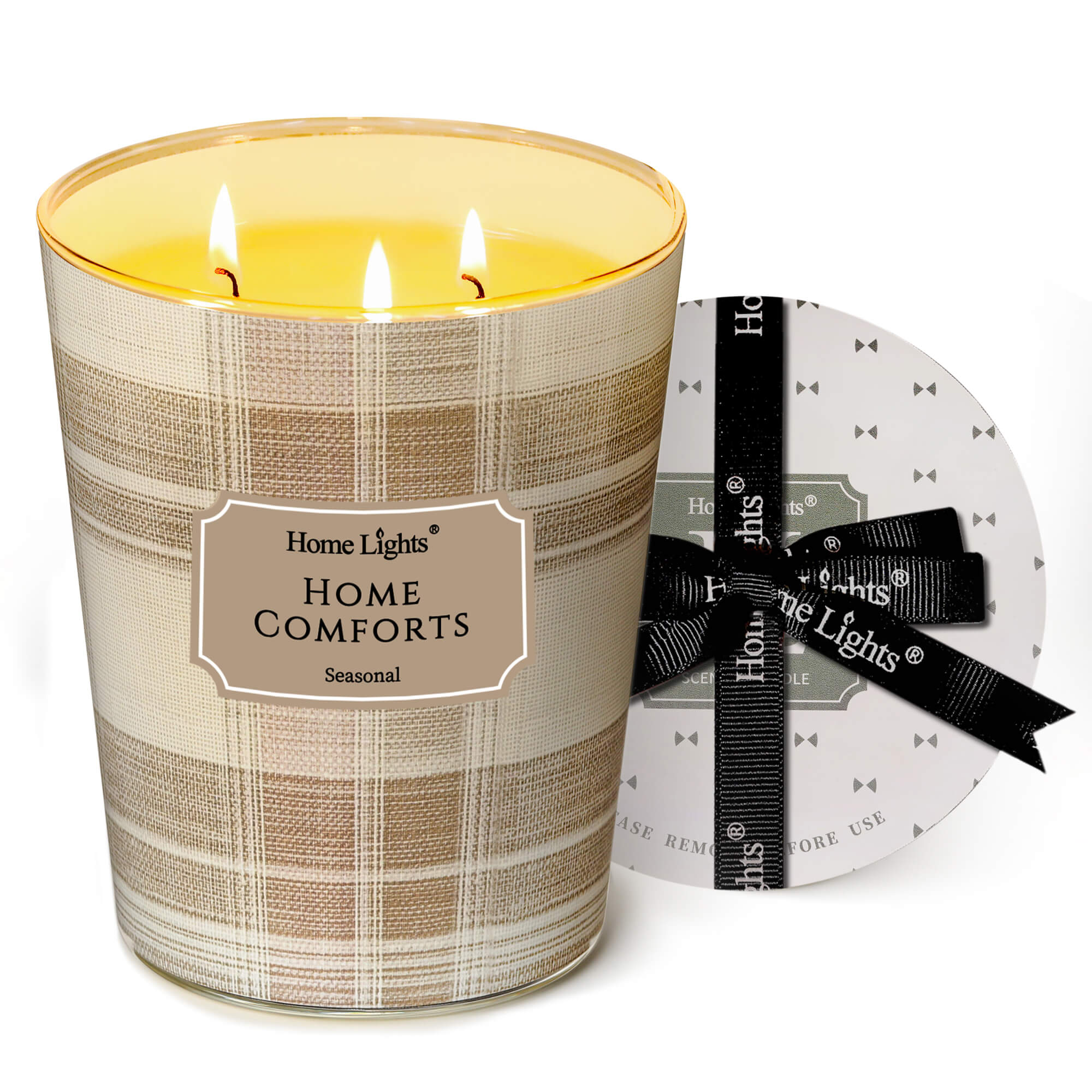 Picture of HomeLights Home Comforts Scented Candles | 34oz Soy Candles Rustic Modern 3-Wick Large Candle Jars | Ideal Candle Gifts for Events, Home Decor Stress, Relief & Relaxation