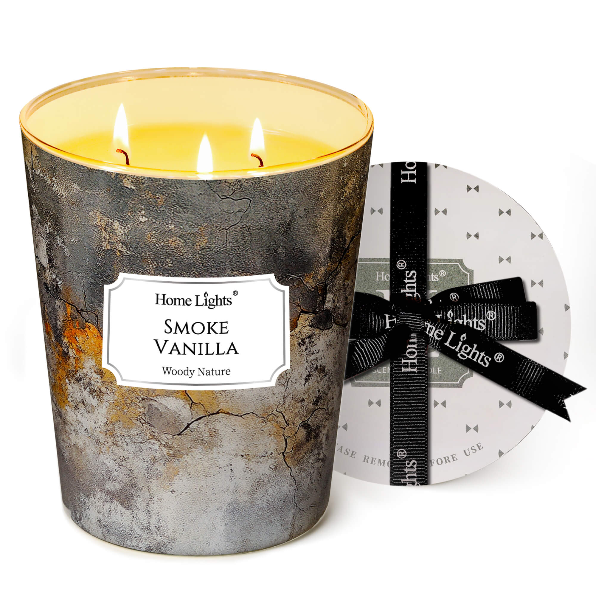 Picture of HomeLights Large jar Candle | 3-Wick Long-Lasting Scented Candles, 34oz Natural Soy Wax Candle for Home Scented, Industrial Chic Gifts for Women & Men, Smoke Vanilla