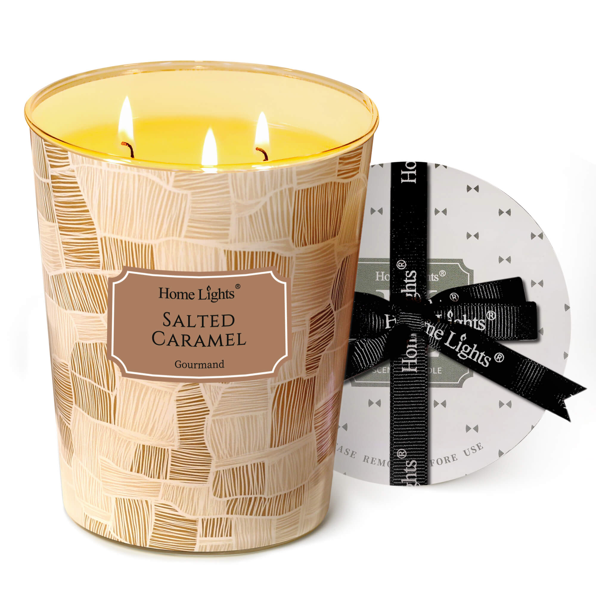 Picture of HomeLights Large jar Candle | 3-Wick Long-Lasting Scented Candles, 34oz Natural Soy Wax Candle for Home Scented, Rustic Modern Gifts for Women & Men, Salted Caramel