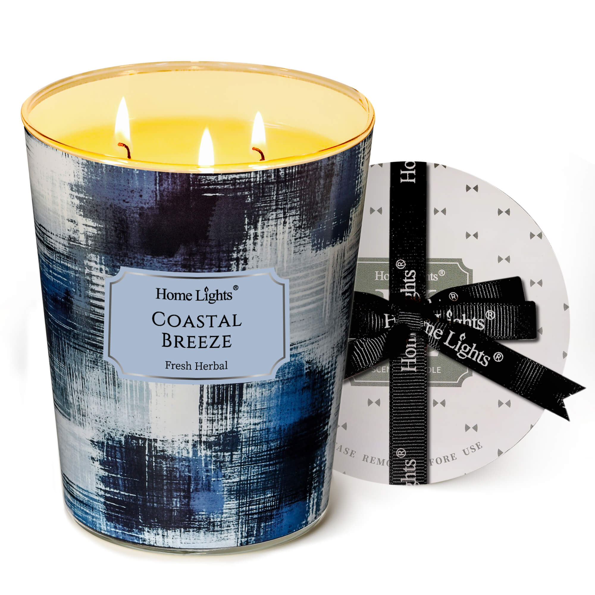 Picture of HomeLights Large jar Candle | 3-Wick Long-Lasting Scented Candles, 34oz Natural Soy Wax Candle for Home Scented, Scandinavian Minimalist Design Gifts for Women & Men, Coastal Breeze