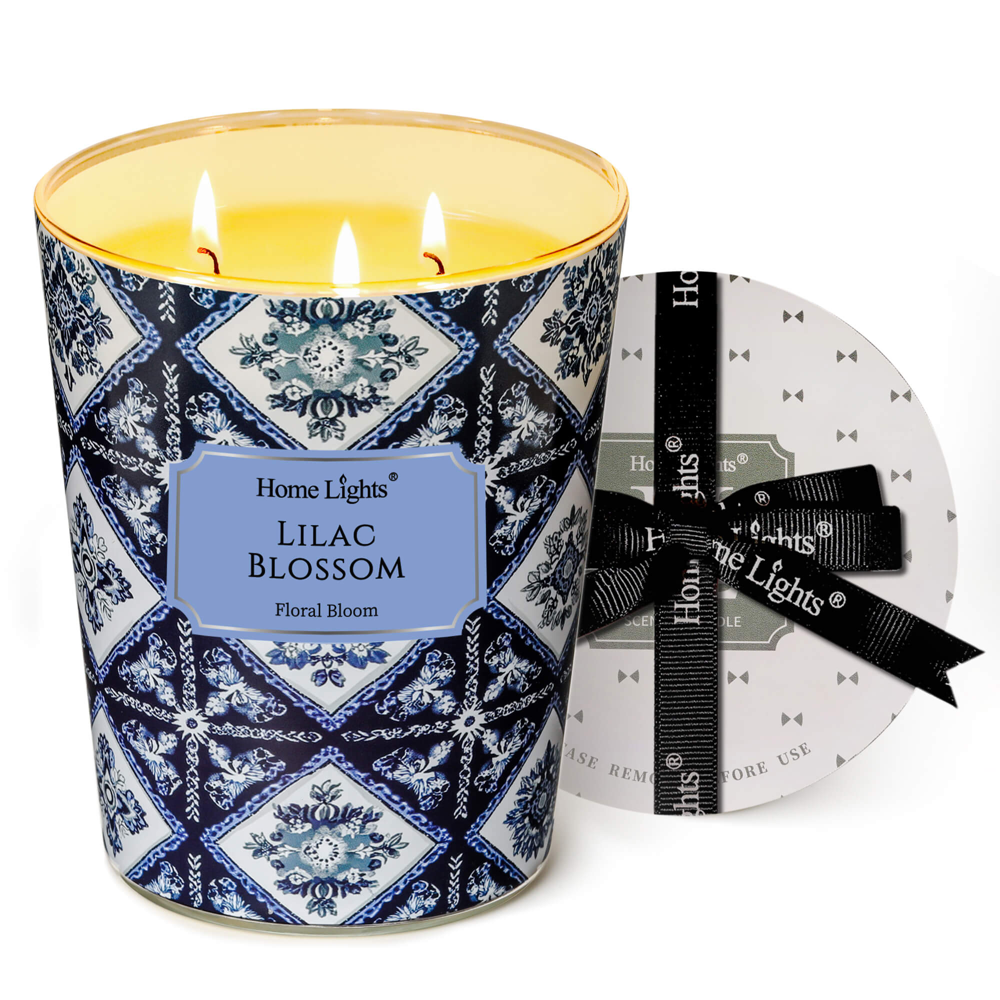 Picture of HomeLights Lilac Blossom Scented Candles | 34oz Soy Candles Bohemian Natural Textures 3-Wick Large Candle Jars | Ideal Candle Gifts for Events, Home Decor Stress, Relief & Relaxation