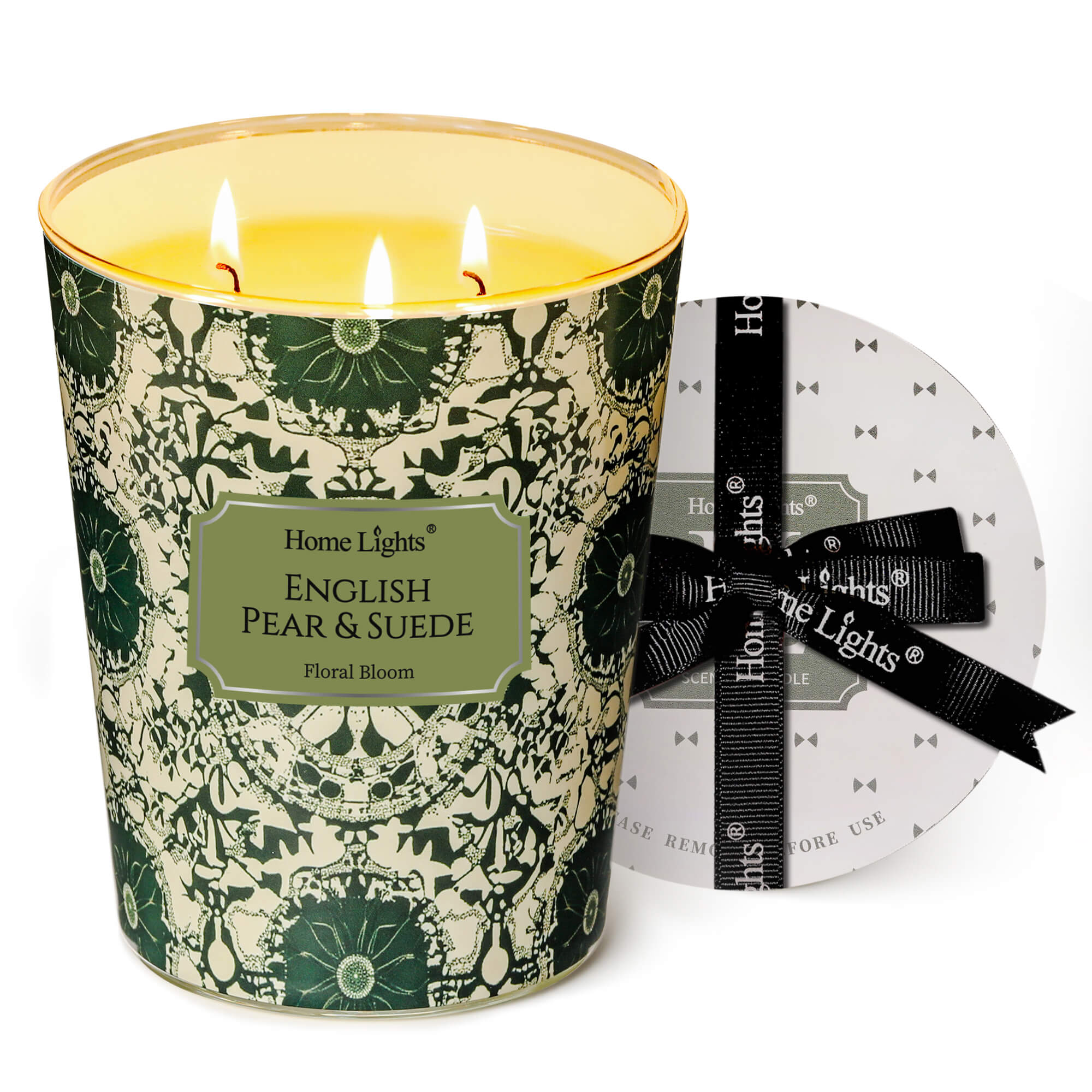 Picture of HomeLights Soy Wax Candles for Home Scented, 3-Wick Candles in English Pear & Suede Scented, Bohemian Natural Textures Aromatherapy Candles Gift for Parties, Relaxing, 34oz