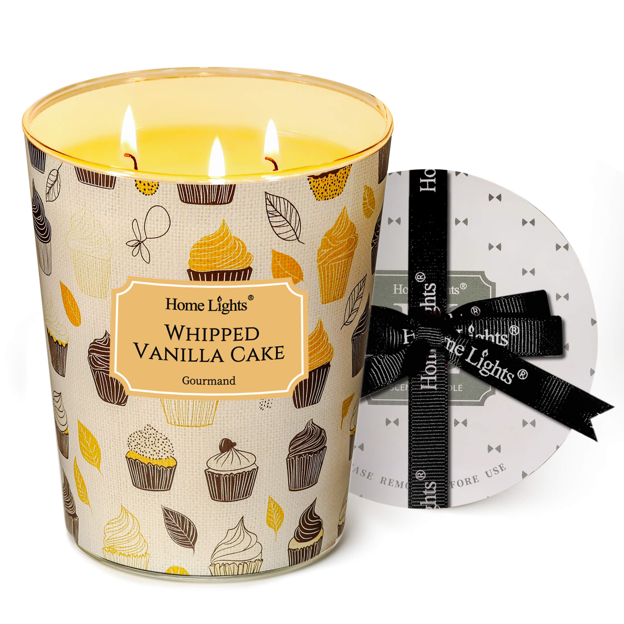 Picture of HomeLights Soy Wax Candles for Home Scented, 3-Wick Candles in Whipped Vanilla Cake Scented, Rustic Modern Aromatherapy Candles Gift for Parties, Relaxing, 34oz