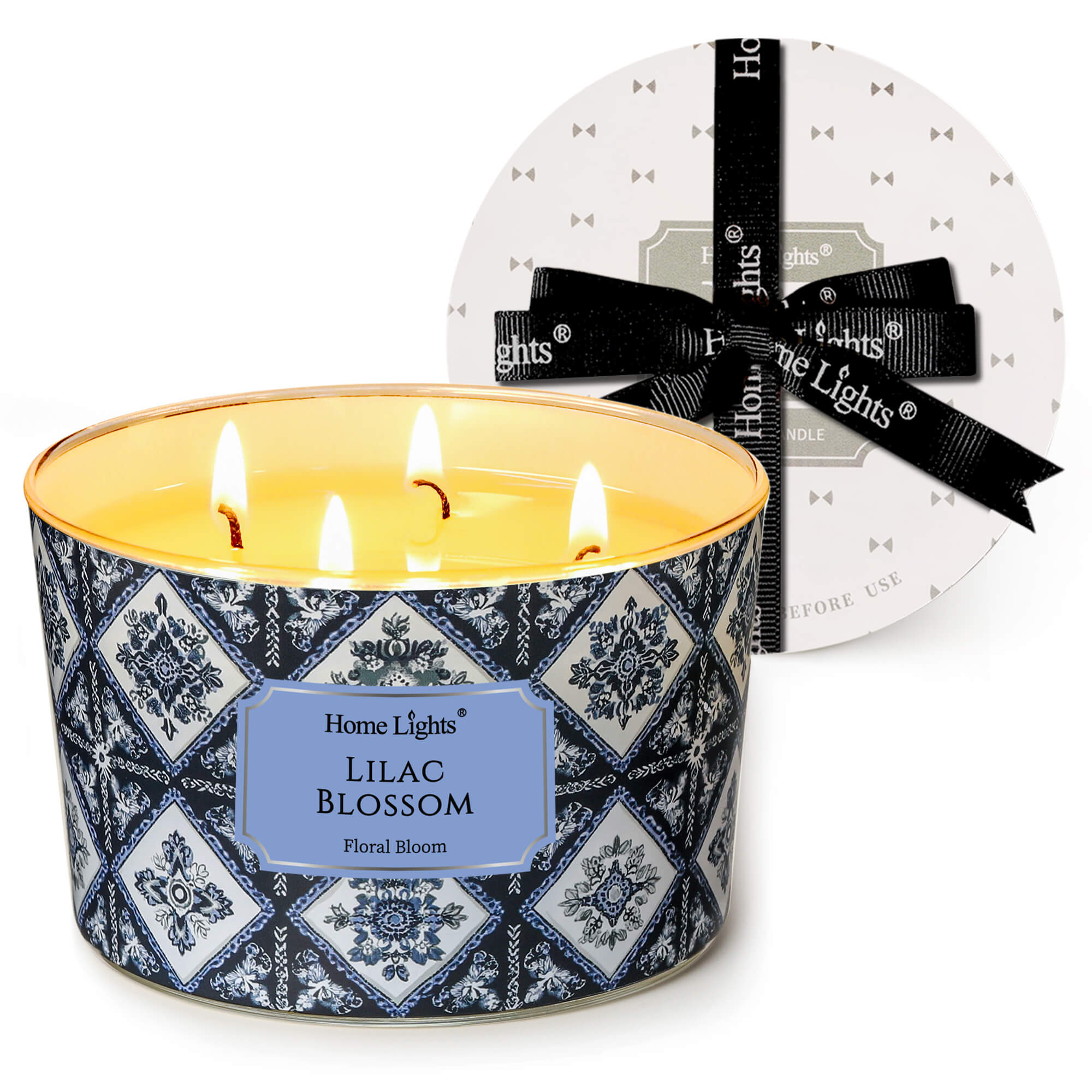 Picture of HomeLights 4-Wick Candles for Home Scented - 18oz Soy Wax Blend Candle Long-Lasting Fragrance, Bohemian Natural Textures Home Decor and Housewarming Gifts, Lilac Blossom