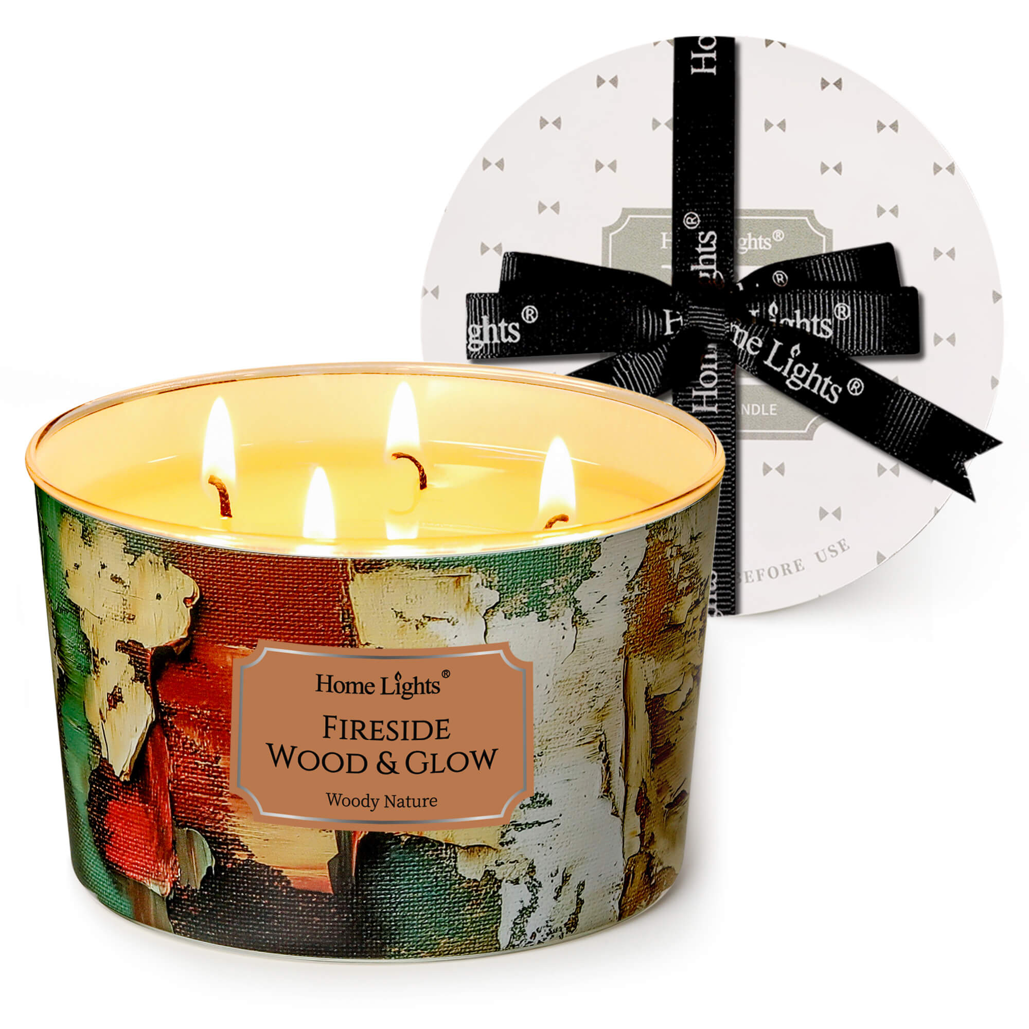 Picture of HomeLights 4-Wick Candles for Home Scented - 18oz Soy Wax Blend Candle Long-Lasting Fragrance, Industrial Chic Home Decor and Housewarming Gifts, Fireside Wood & Glow