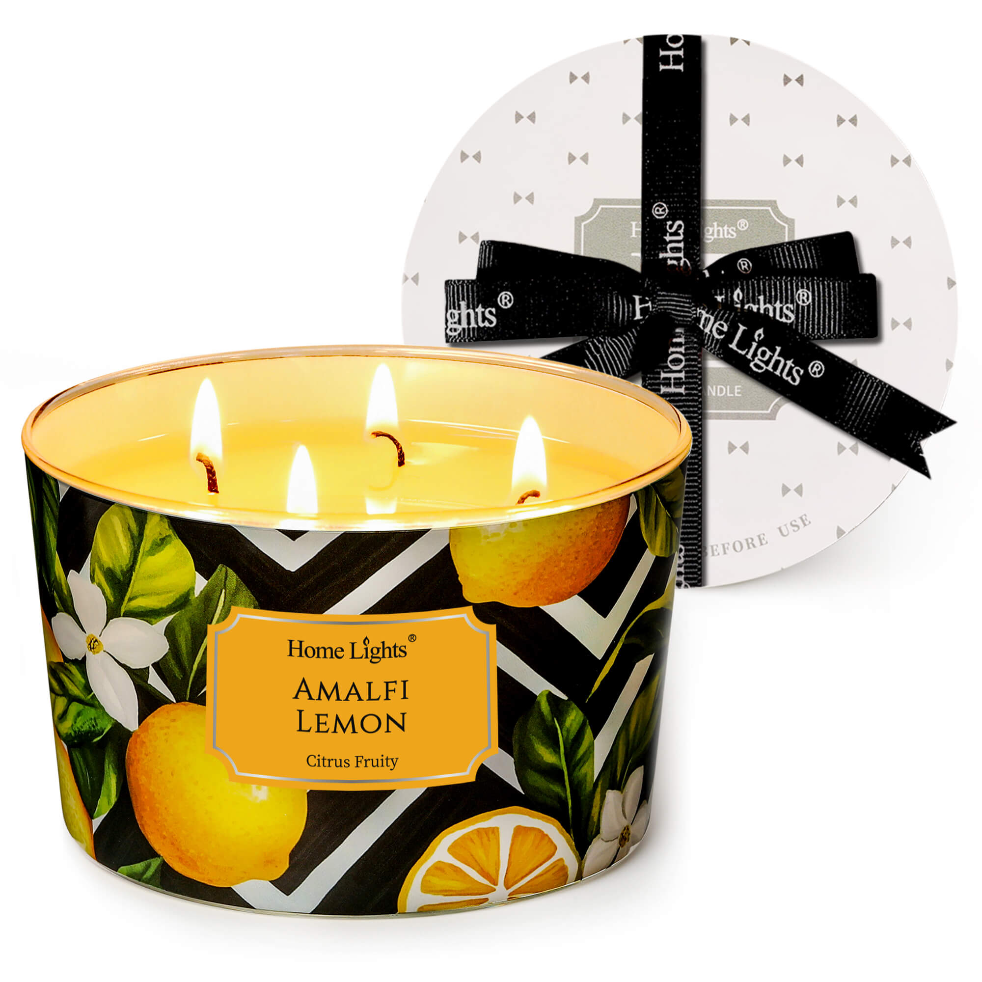 Picture of HomeLights Large jar Candle | 4-Wick Long-Lasting Scented Candles, 18oz Natural Soy Wax Candle for Home Scented, Eclectic Mixed Styles Gifts for Women & Men, Amalfi Lemon