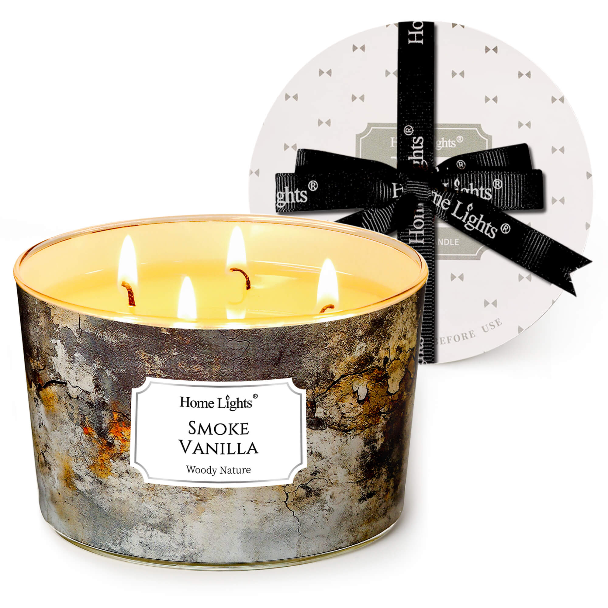 Picture of HomeLights Large jar Candle | 4-Wick Long-Lasting Scented Candles, 18oz Natural Soy Wax Candle for Home Scented, Industrial Chic Gifts for Women & Men, Smoke Vanilla