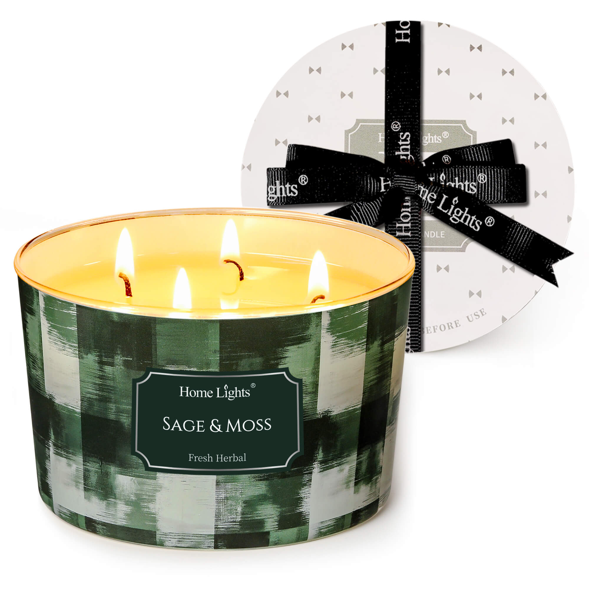 Picture of HomeLights Scented Candles for Women & Men, 18oz Candle Jars Aromatherapy 4-Wick Candle, Ideal for Scandinavian Minimalist Design Home Decor and Gifts, Sage & Moss