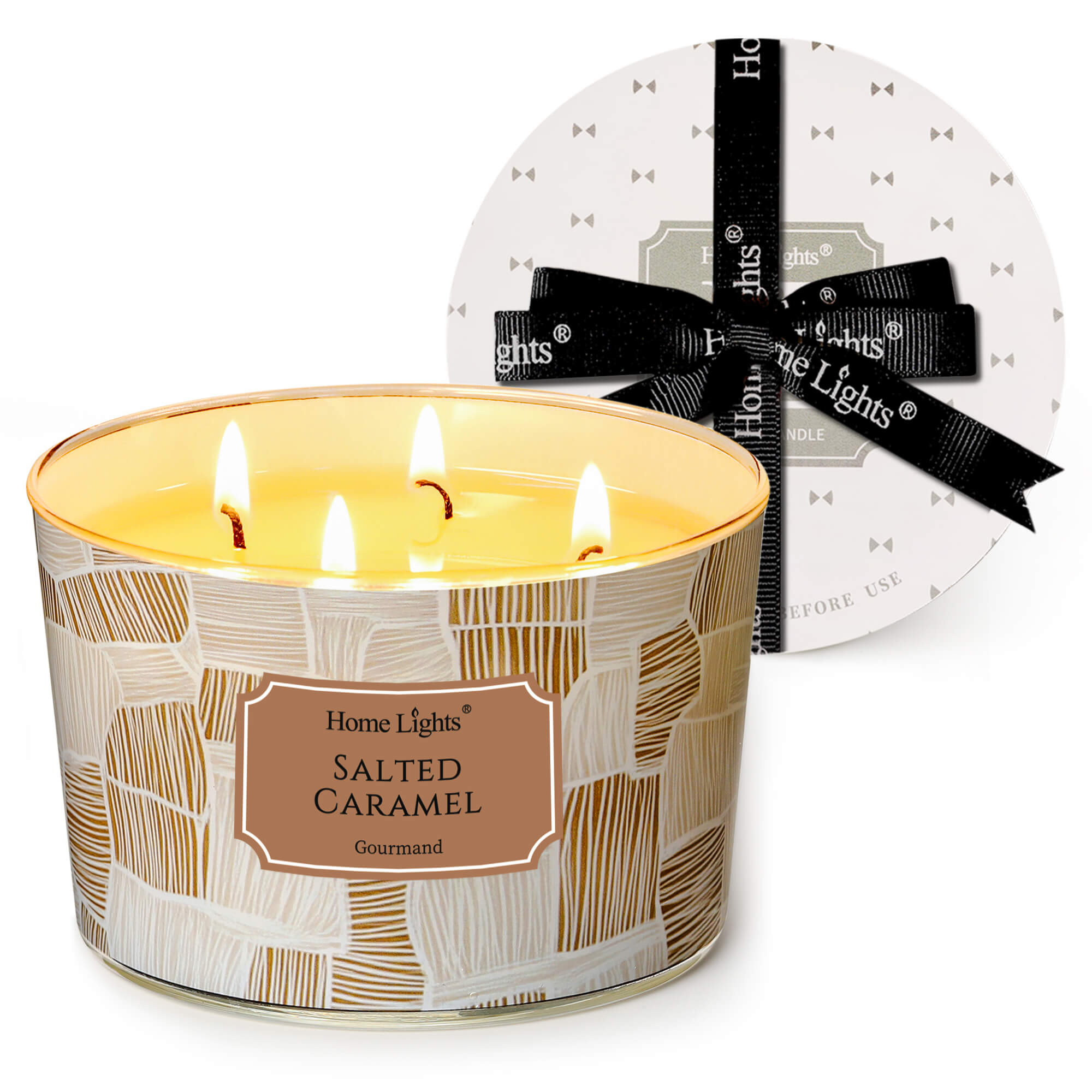 Picture of HomeLights Soy Wax Candles for Home Scented, 4-Wick Candles in Salted Caramel Scented, Rustic Modern Aromatherapy Candles Gift for Parties, Relaxing, 18oz