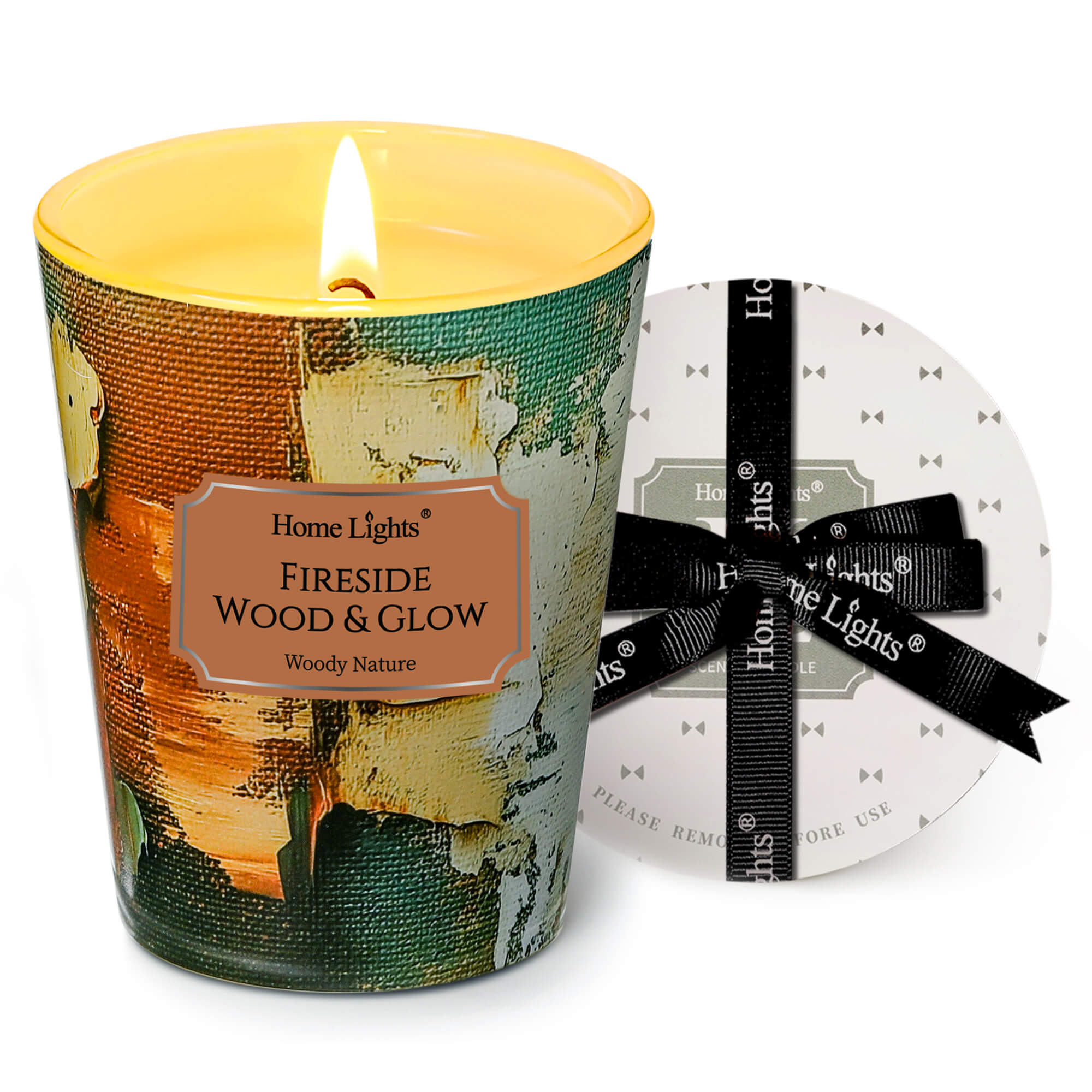 Picture of HomeLights 1-Wick Candles for Home Scented - 6.7oz Soy Wax Blend Candle Long-Lasting Fragrance, Industrial Chic Home Decor and Housewarming Gifts, Fireside Wood & Glow