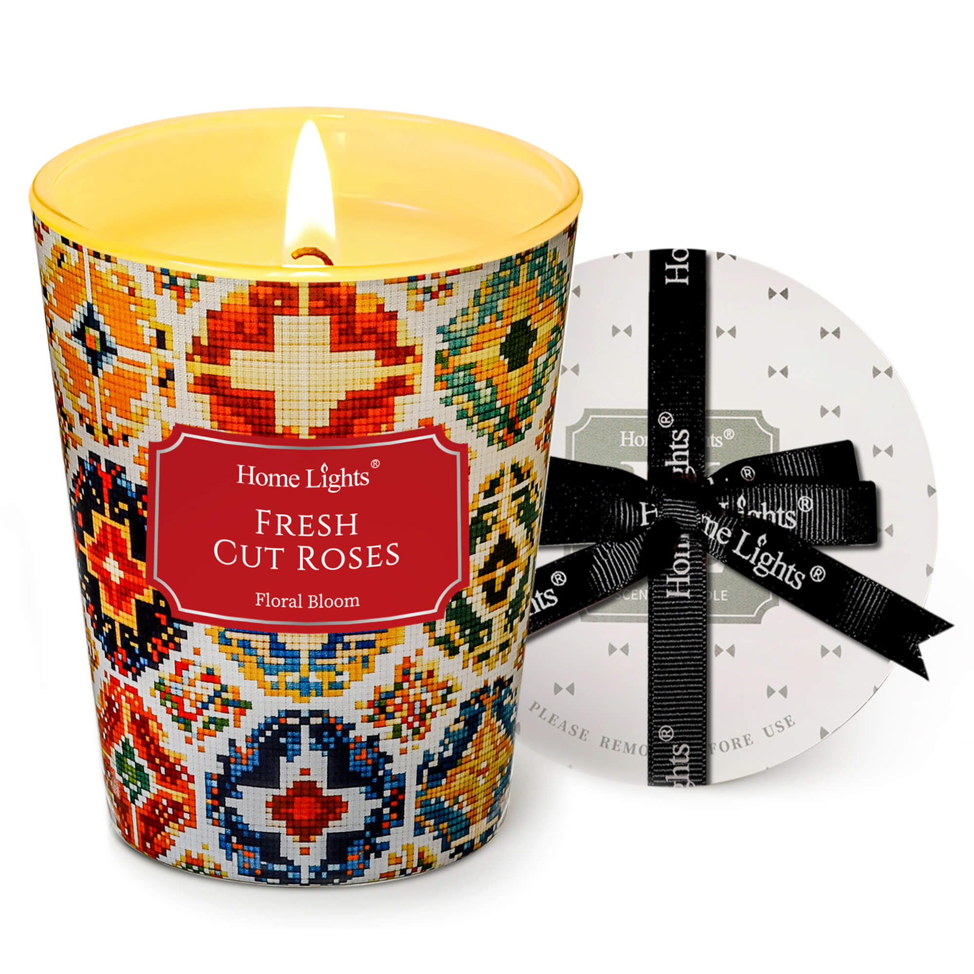 Picture of HomeLights Large jar Candle | 1-Wick Long-Lasting Scented Candles, 6.7oz Natural Soy Wax Candle for Home Scented, Bohemian Natural Textures Gifts for Women & Men, Fresh Cut Roses