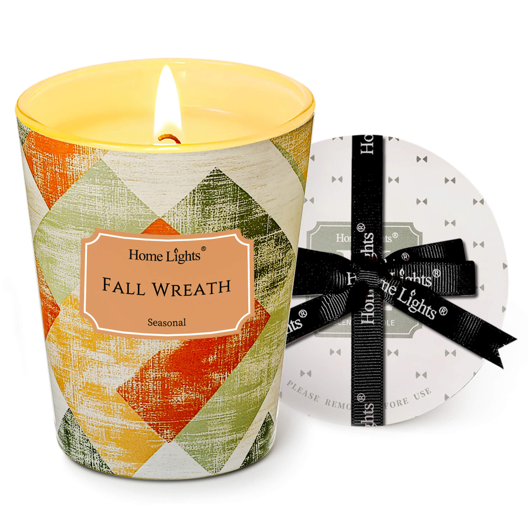 Picture of HomeLights Soy Wax Candles for Home Scented, 1-Wick Candles in Fall Wreath Scented, Rustic Modern Aromatherapy Candles Gift for Parties, Relaxing, 6.7oz