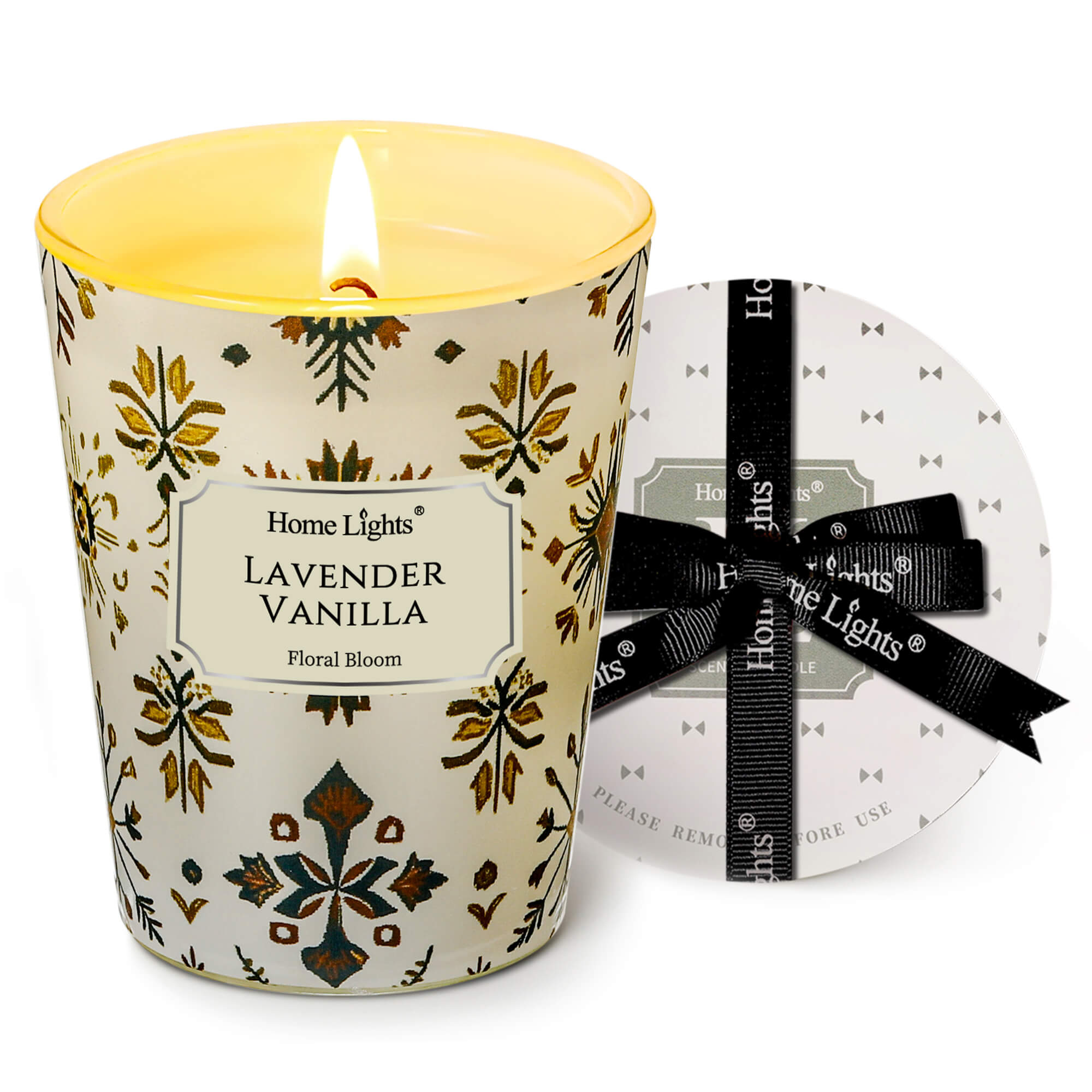 Picture of HomeLights Soy Wax Candles for Home Scented, 1-Wick Candles in Lavender Vanilla Scented, Aromatherapy Candles Gift for Parties, Relaxing, Bohemian Natural Textures, 6.7oz